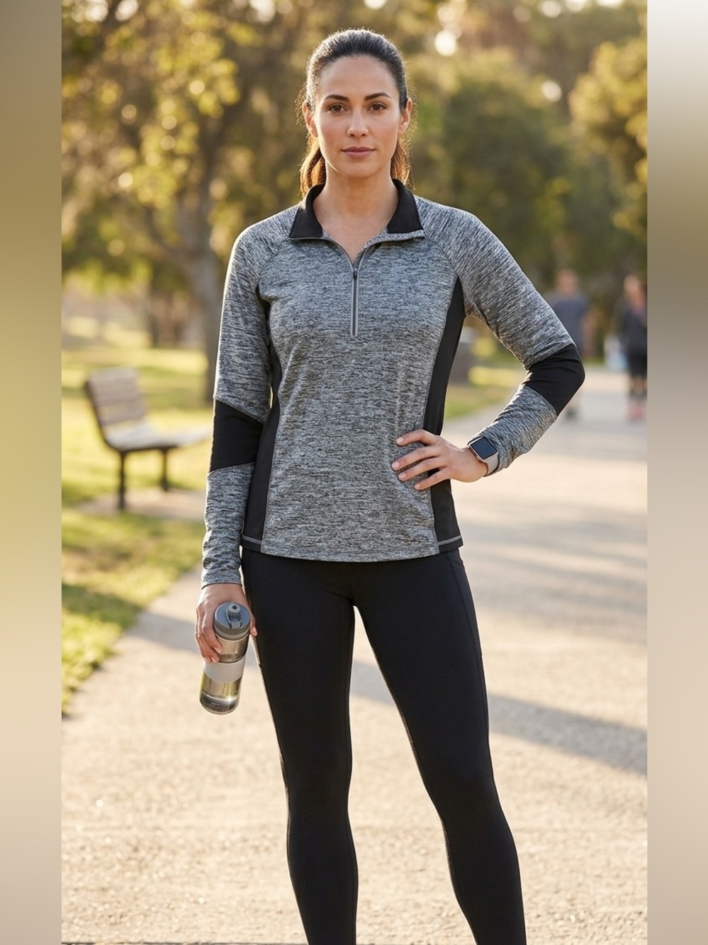 Danskin Now Womens XL Gray Black Quarter Zip Long Sleeve Active Top DN13S302‎